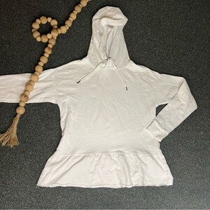 BETSY JOHNSON White Babydoll Peplum Frayed Hem Sweatshirt Hoodie Loungewear Sz S